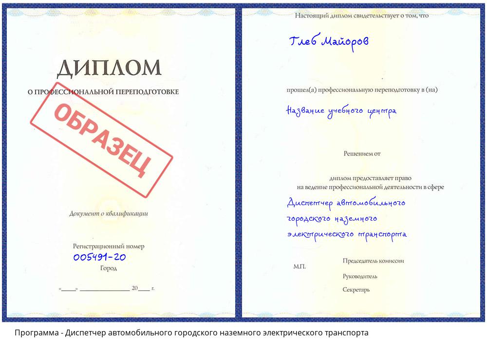 Диспетчер автомобильного городского наземного электрического транспорта Артём