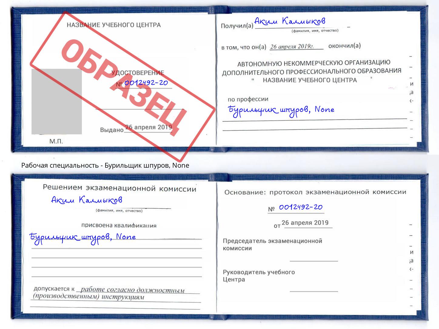 корочка None Бурильщик шпуров Артём