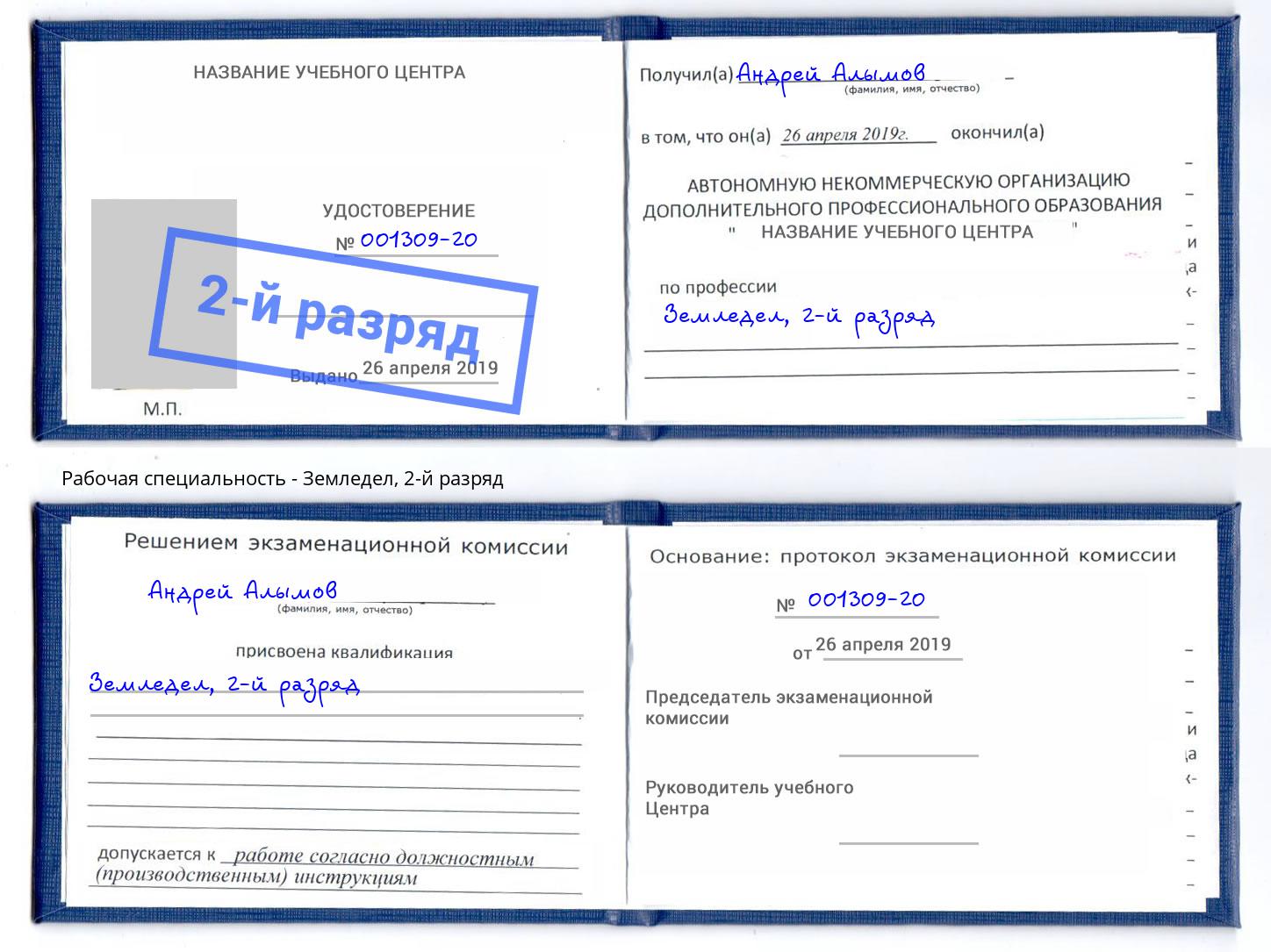 корочка 2-й разряд Земледел Артём