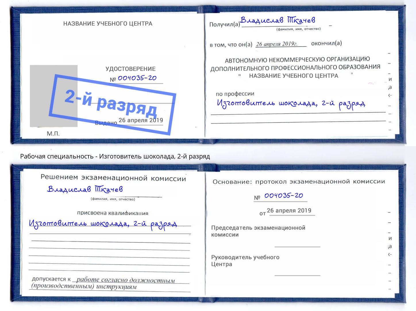 корочка 2-й разряд Изготовитель шоколада Артём