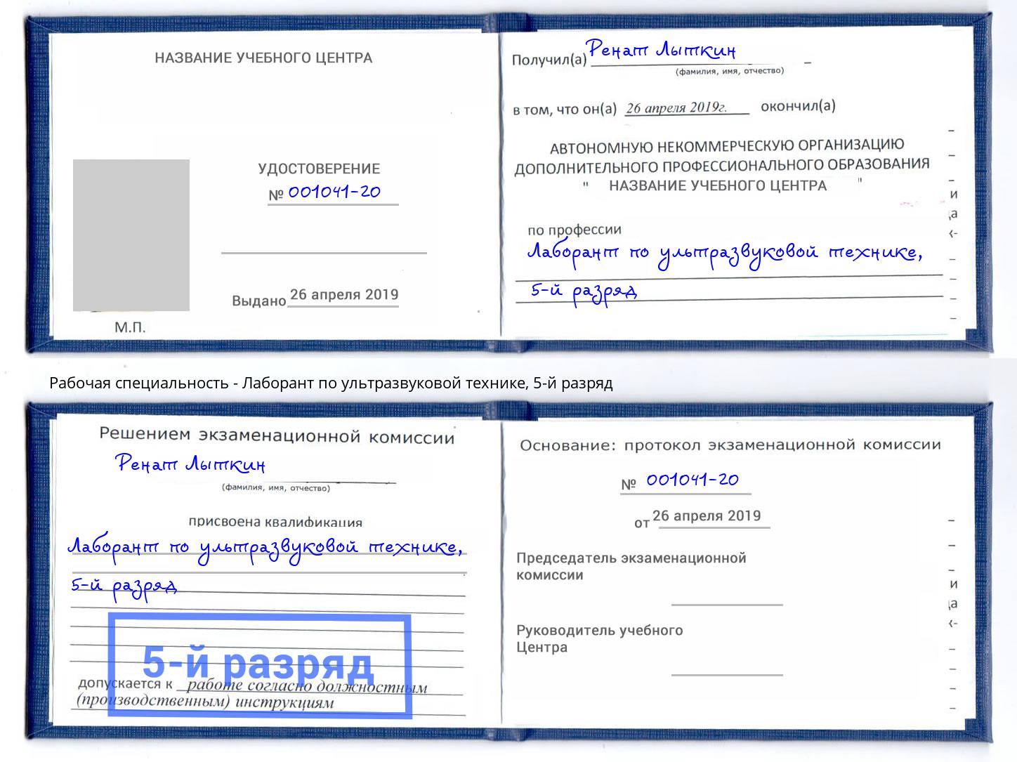 корочка 5-й разряд Лаборант по ультразвуковой технике Артём