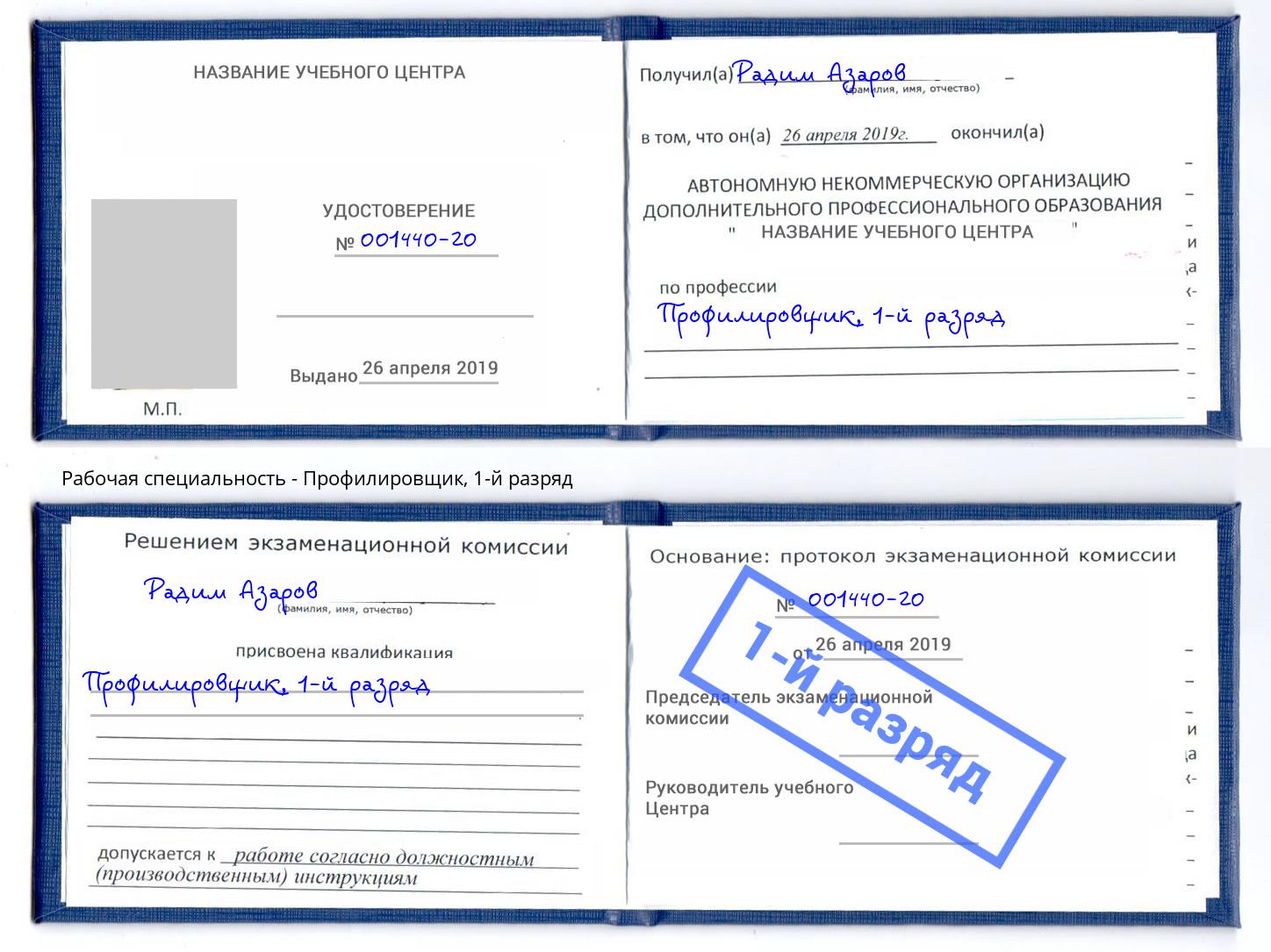 корочка 1-й разряд Профилировщик Артём